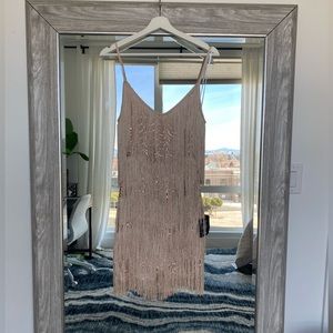 LULUS Get in the Groove Silver Sequin Fringe Bodycon Dress NEW w/ TAGS